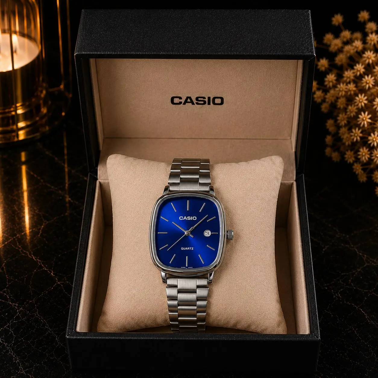 Montre Casio Homme Bleu Royal – Bracelet Acier Argenté