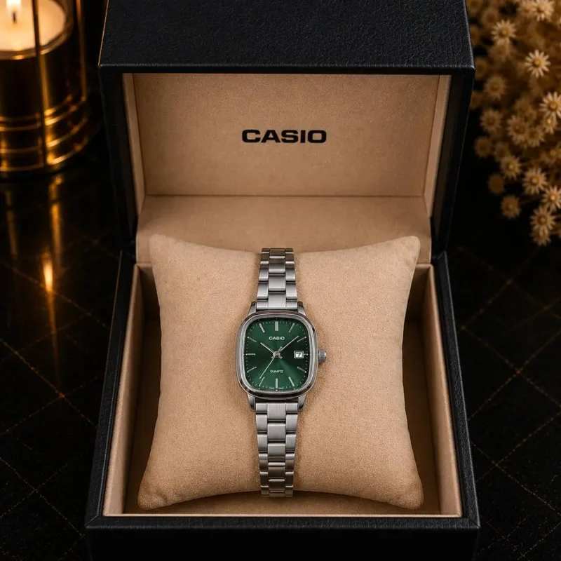 Montre Casio Femme Vert Émeraude – Bracelet Acier Argenté