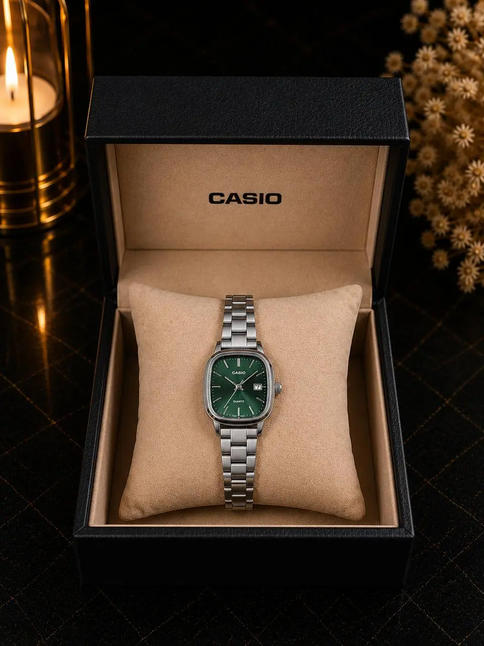 Montre Casio Femme Vert Émeraude – Bracelet Acier Argenté