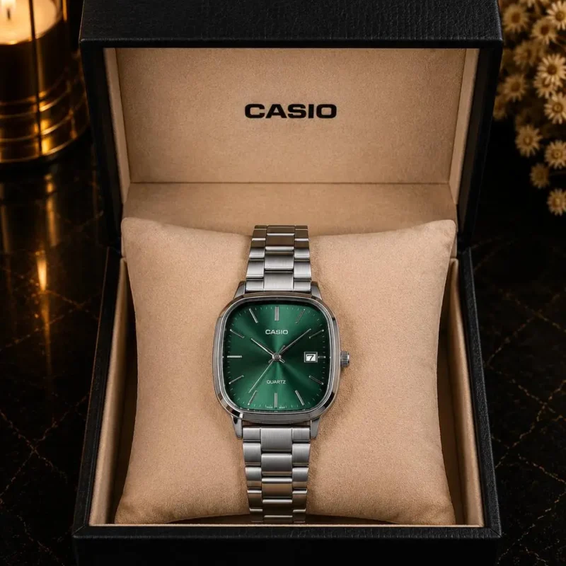 Montre Casio Homme Vert Émeraude – Bracelet Acier Argenté