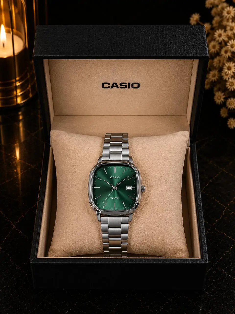 Montre Casio Homme Vert Émeraude – Bracelet Acier Argenté
